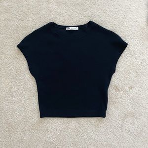 Zara Black Cap Sleeve Crop Top